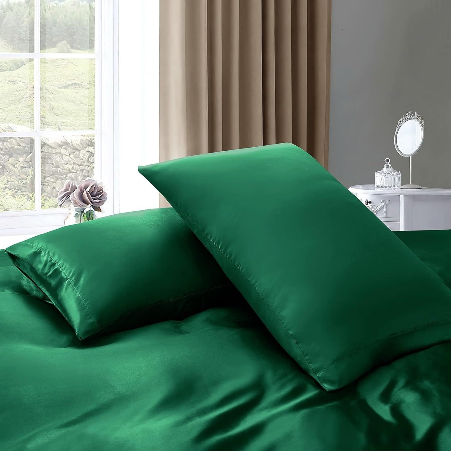 Satin Quilt cover Set Hotel 3 Pieces Quilt cover with Pillowcase, Art Silk Bedding Set-Luxury Soft Silky V1317-SD90-AUD-3JT-BZ-LV