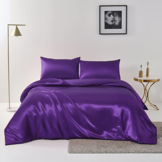 Satin Quilt cover Set Hotel 3 Pieces Quilt cover with Pillowcase, Art Silk Bedding Set-Luxury Soft Silky V1317-SD90-AUD-3JT-BZ-ZI