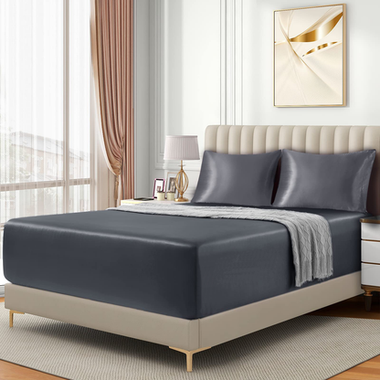 Satin Fitted Sheet Set Hotel 3 Pieces Fitted Sheet with Pillowcase, Art Silk Bedding Set-Luxury Soft Silky V1317-SD90-AUD-3JT-CL-HUI