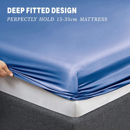 Art Silk Satin Sheet Set Hotel 4 Pieces Fitted/Flat Sheet Bedding Set-Luxury Soft Silky Sheets for Hair and V1317-SD90-AUD-4JT-HL