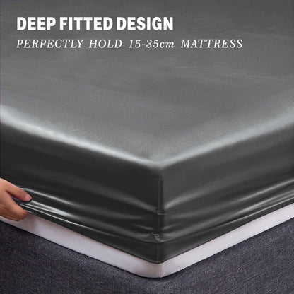 Art Silk Satin Sheet Set Hotel 4 Pieces Fitted/Flat Sheet Bedding Set-Luxury Soft Silky Sheets for Hair and V1317-SD90-AUD-4JT-HUI