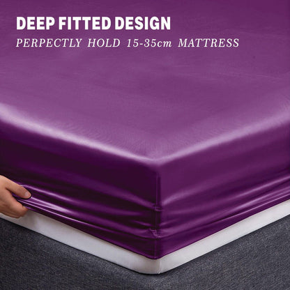 Art Silk Satin Sheet Set Hotel 4 Pieces Fitted/Flat Sheet Bedding Set-Luxury Soft Silky Sheets for Hair and V1317-SD90-AUD-4JT-ZI