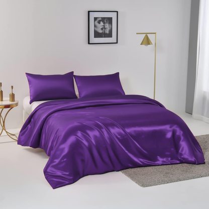 Satin Quilt cover Set Hotel 3 Pieces Quilt cover with Pillowcase, Art Silk Bedding Set-Luxury Soft Silky V1317-SD90-AUK-3JT-BZ-ZI