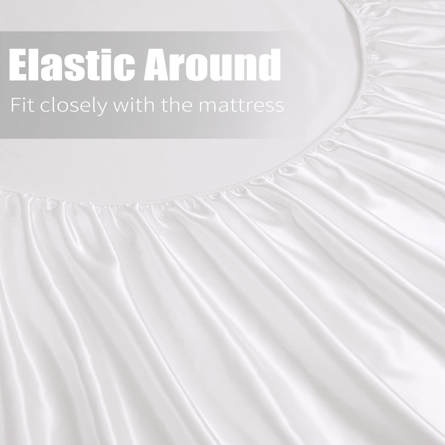Satin Fitted Sheet Set Hotel 3 Pieces Fitted Sheet with Pillowcase, Art Silk Bedding Set-Luxury Soft Silky V1317-SD90-AUK-3JT-CL-BAI