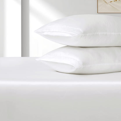 Satin Fitted Sheet Set Hotel 3 Pieces Fitted Sheet with Pillowcase, Art Silk Bedding Set-Luxury Soft Silky V1317-SD90-AUK-3JT-CL-BAI