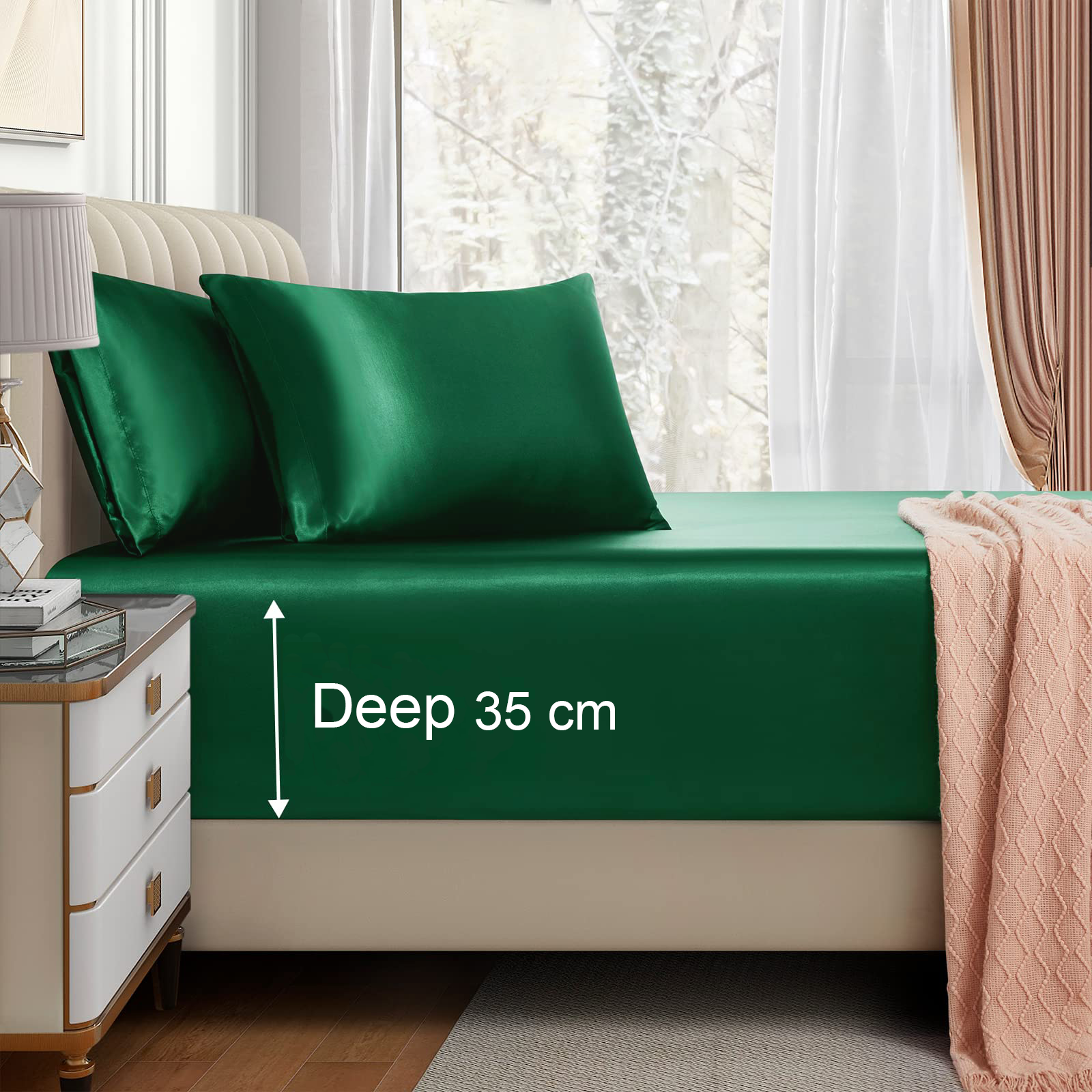 Satin Fitted Sheet Set Hotel 3 Pieces Fitted Sheet with Pillowcase, Art Silk Bedding Set-Luxury Soft Silky V1317-SD90-AUK-3JT-CL-LV
