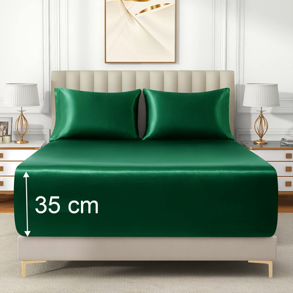 Satin Fitted Sheet Set Hotel 3 Pieces Fitted Sheet with Pillowcase, Art Silk Bedding Set-Luxury Soft Silky V1317-SD90-AUK-3JT-CL-LV