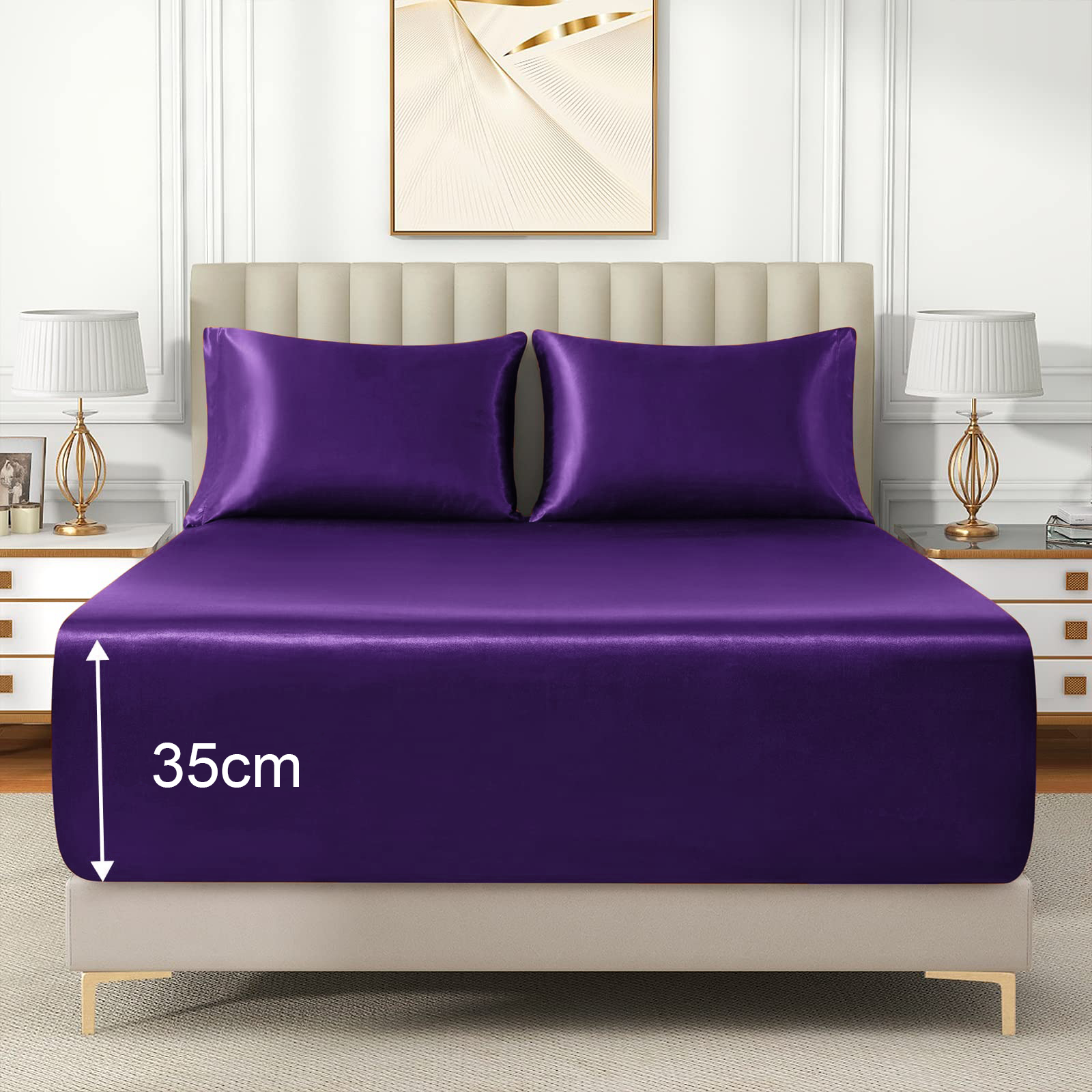 Satin Fitted Sheet Set Hotel 3 Pieces Fitted Sheet with Pillowcase, Art Silk Bedding Set-Luxury Soft Silky V1317-SD90-AUK-3JT-CL-ZI