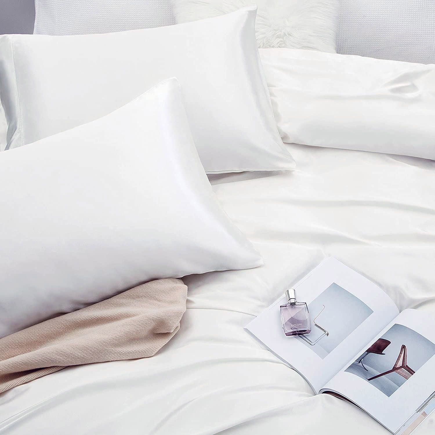 Art Silk Satin Sheet Set Hotel 3 Pieces Fitted/Flat Sheet Bedding Set-Luxury Soft Silky Sheets for Hair and V1317-SD90-AUKS-4JT-BAI