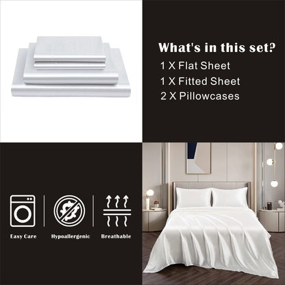 Art Silk Satin Sheet Set Hotel 3 Pieces Fitted/Flat Sheet Bedding Set-Luxury Soft Silky Sheets for Hair and V1317-SD90-AUKS-4JT-BAI