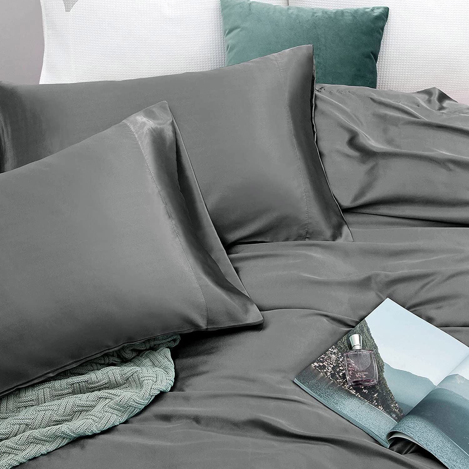 Art Silk Satin Sheet Set Hotel 3 Pieces Fitted/Flat Sheet Bedding Set-Luxury Soft Silky Sheets for Hair and V1317-SD90-AUKS-4JT-HUI