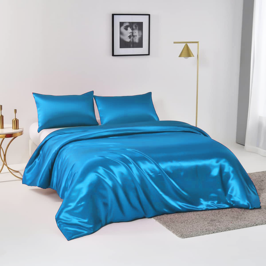 Satin Quilt cover Set Hotel 3 Pieces Quilt cover with Pillowcase, Art Silk Bedding Set-Luxury Soft Silky V1317-SD90-AUQ-3JT-BZ-HL