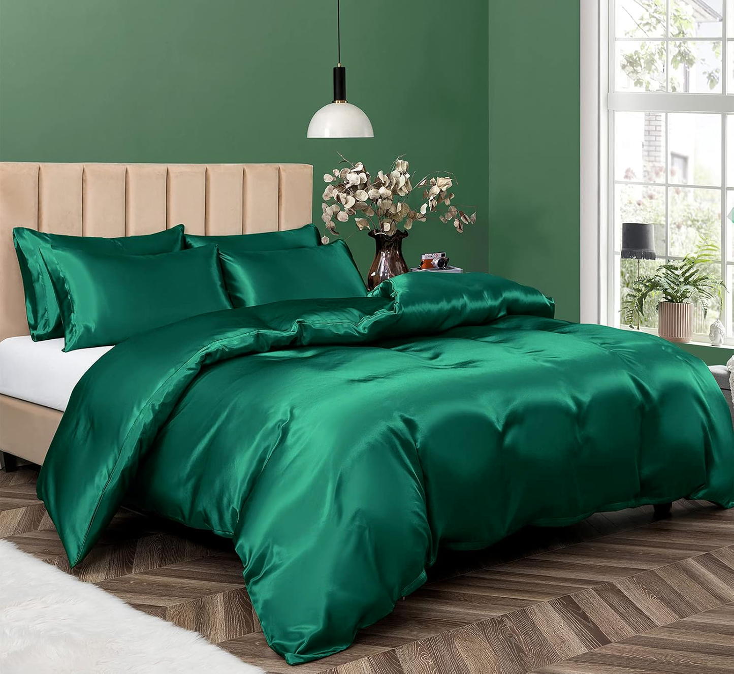 Satin Quilt cover Set Hotel 3 Pieces Quilt cover with Pillowcase, Art Silk Bedding Set-Luxury Soft Silky V1317-SD90-AUQ-3JT-BZ-LV