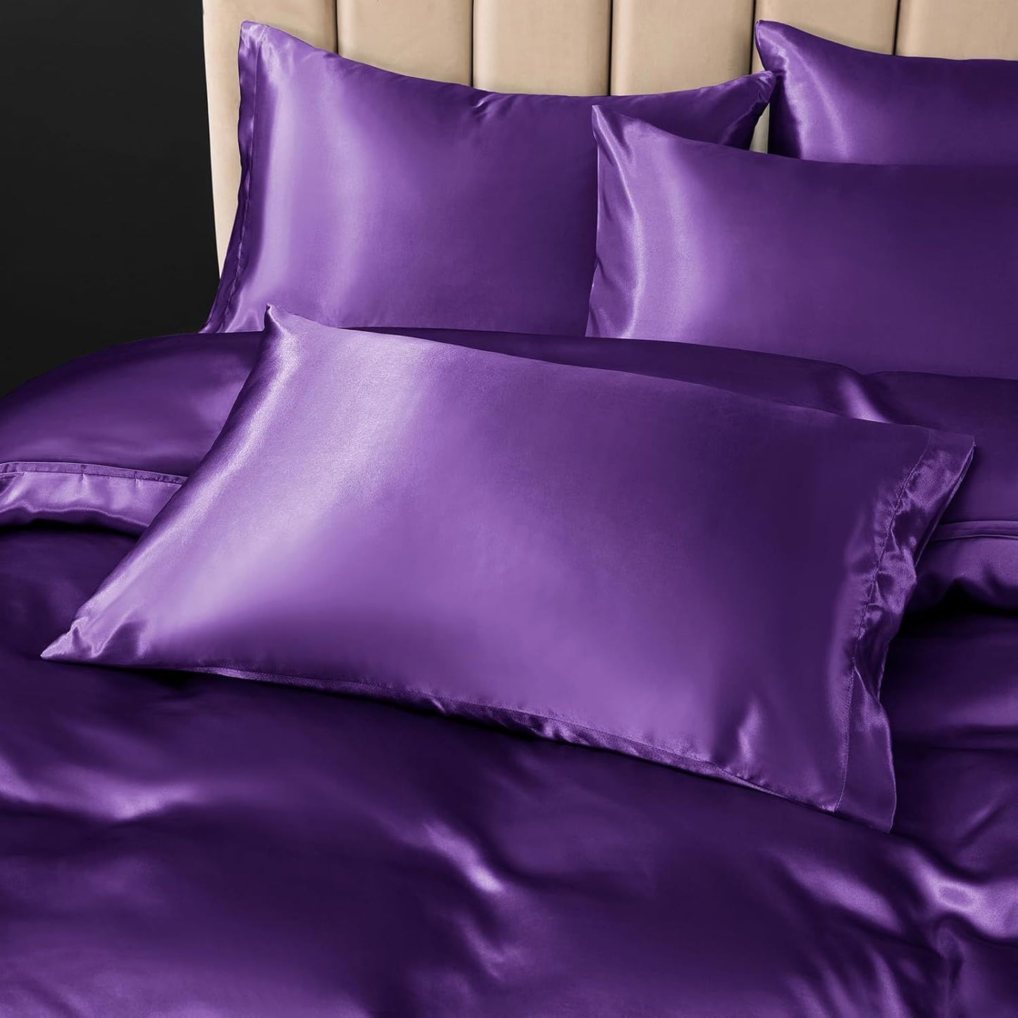 Satin Quilt cover Set Hotel 3 Pieces Quilt cover with Pillowcase, Art Silk Bedding Set-Luxury Soft Silky V1317-SD90-AUQ-3JT-BZ-ZI