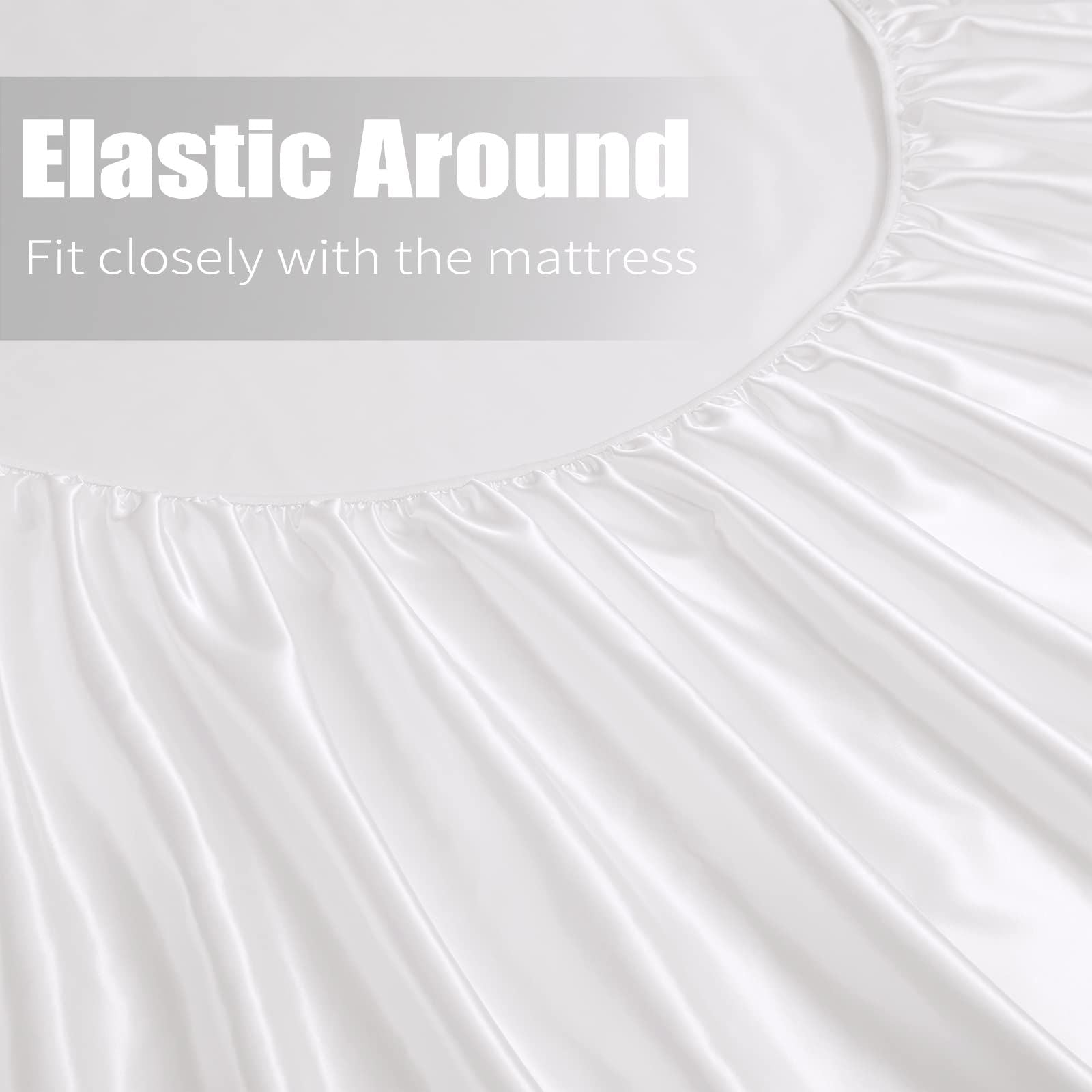 Satin Fitted Sheet Set Hotel 3 Pieces Fitted Sheet with Pillowcase, Art Silk Bedding Set-Luxury Soft Silky V1317-SD90-AUQ-3JT-CL-BAI