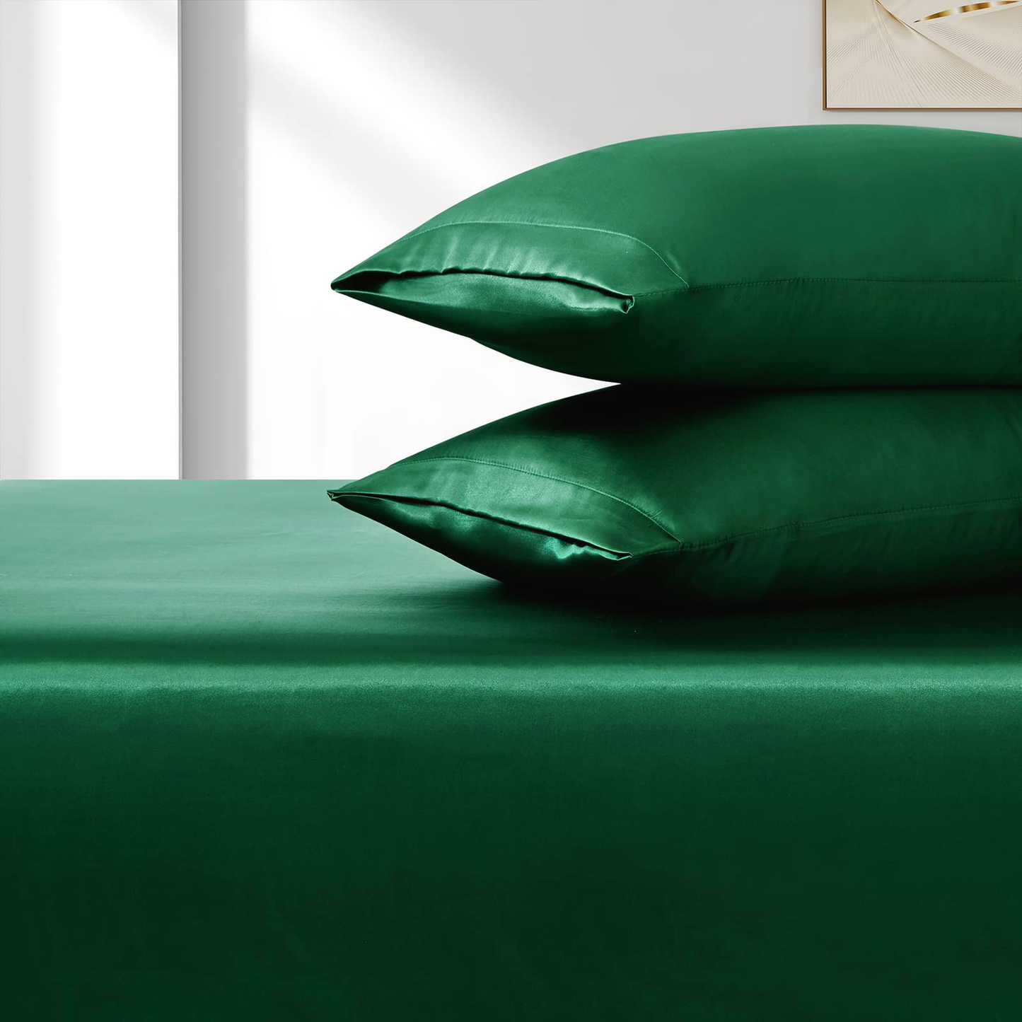 Satin Fitted Sheet Set Hotel 3 Pieces Fitted Sheet with Pillowcase, Art Silk Bedding Set-Luxury Soft Silky V1317-SD90-AUQ-3JT-CL-LV
