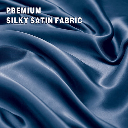 Art Silk Satin Sheet Set Hotel 4 Pieces Fitted/Flat Sheet Bedding Set-Luxury Soft Silky Sheets for Hair and V1317-SD90-AUQ-4JT-NV