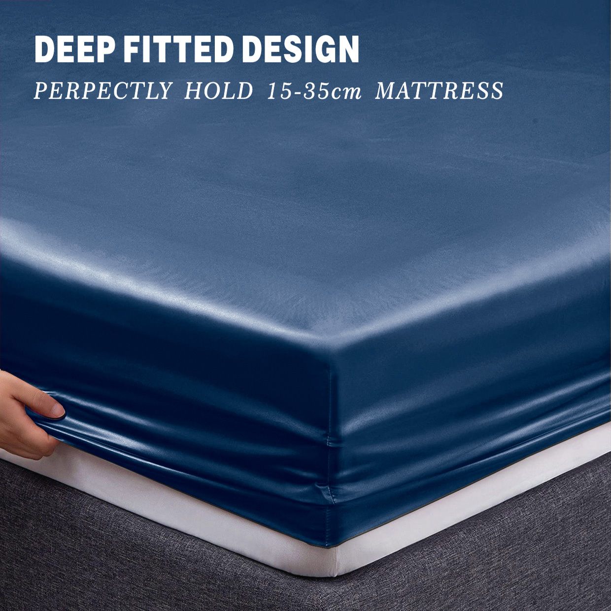 Art Silk Satin Sheet Set Hotel 4 Pieces Fitted/Flat Sheet Bedding Set-Luxury Soft Silky Sheets for Hair and V1317-SD90-AUQ-4JT-NV