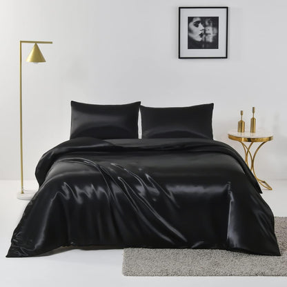 Satin Quilt cover Set Hotel 3 Pieces Quilt cover with Pillowcase, Art Silk Bedding Set-Luxury Soft Silky V1317-SD90-AUSK-3JT-BZ-HEI