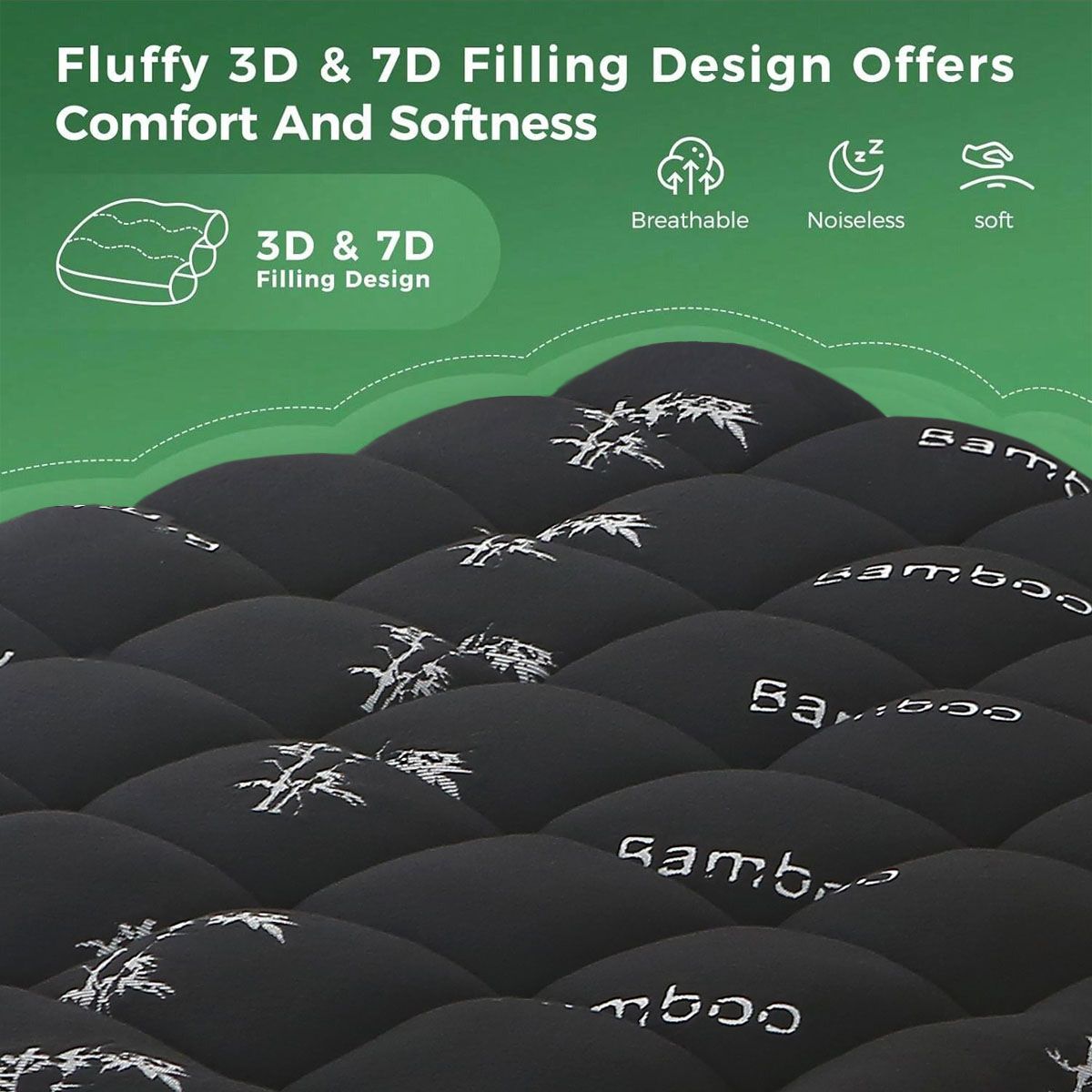 800GSM Mattress Topper Viscose Derived from Bamboo, Thick Pillowtop Fitted Mattress Cover with 45cm Deep Skirt - Machine Washable Hypoallergenic(Double,Black)