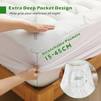 800GSM Mattress Topper Viscose Derived from Bamboo, Thick Pillowtop Fitted Mattress Cover with 45cm Deep V1317-TOP-AUKS-CL-LV