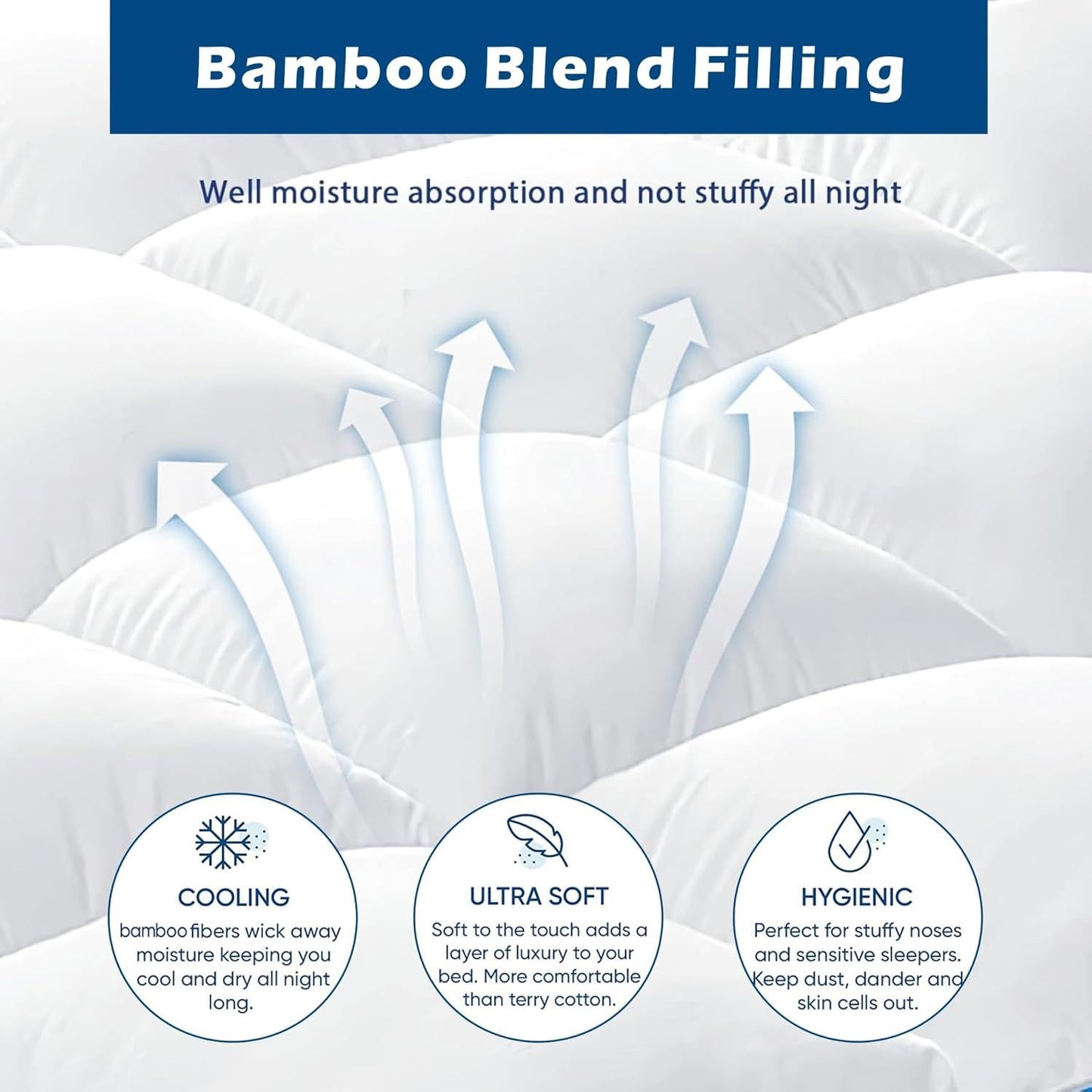 1000GSM Mattress Topper Viscose Derived from Bamboo, Thick Pillowtop Fitted Mattress Cover with 45cm Deep V1317-TOP-AUQ-CL-BAI