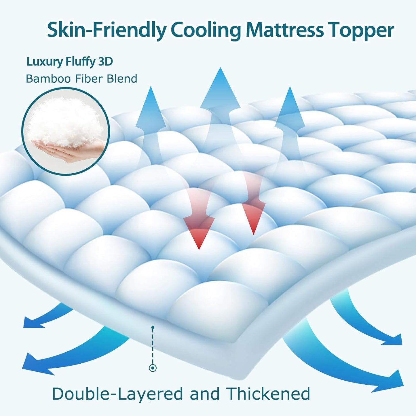 1000GSM Mattress Topper Viscose Derived from Bamboo, Thick Pillowtop Fitted Mattress Cover with 45cm Deep V1317-TOP-AUQ-CL-BAI