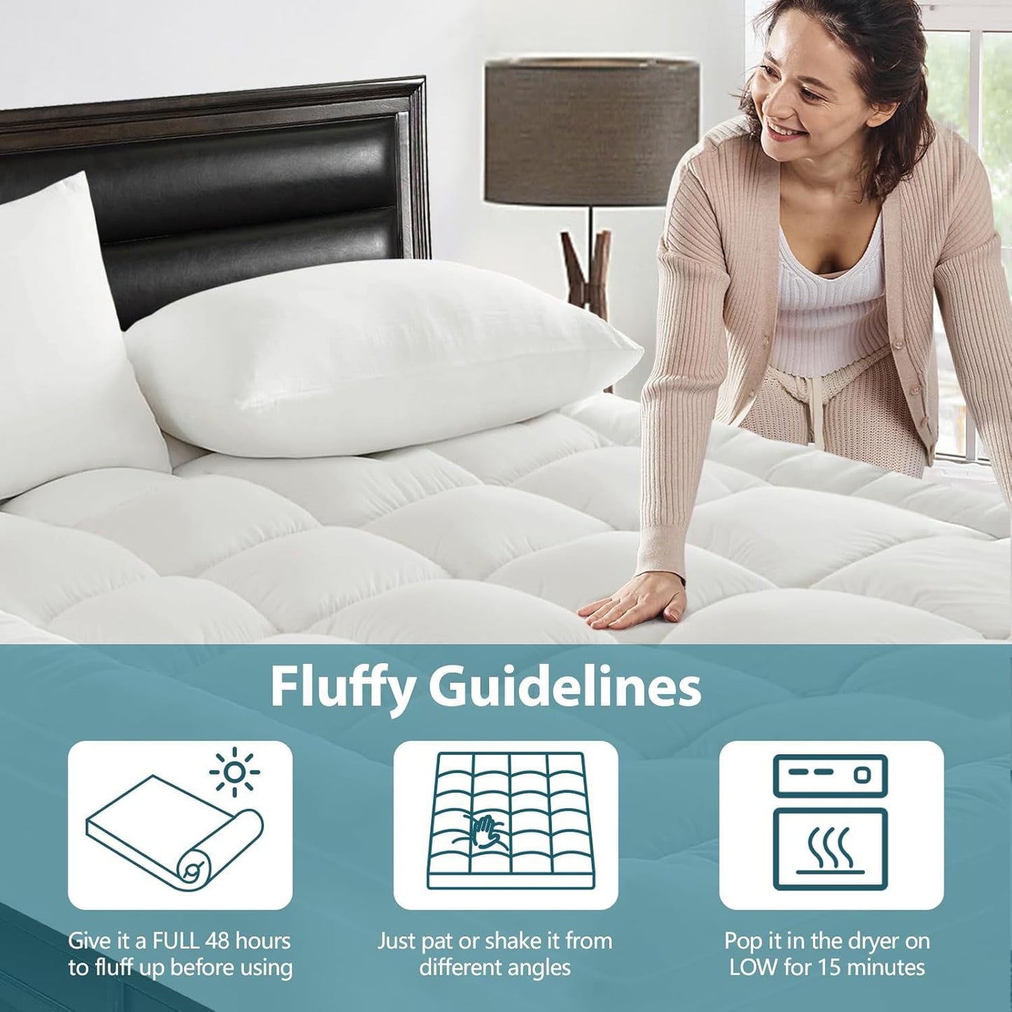 1000GSM Mattress Topper Viscose Derived from Bamboo, Thick Pillowtop Fitted Mattress Cover with 45cm Deep V1317-TOP-AUQ-CL-BAI