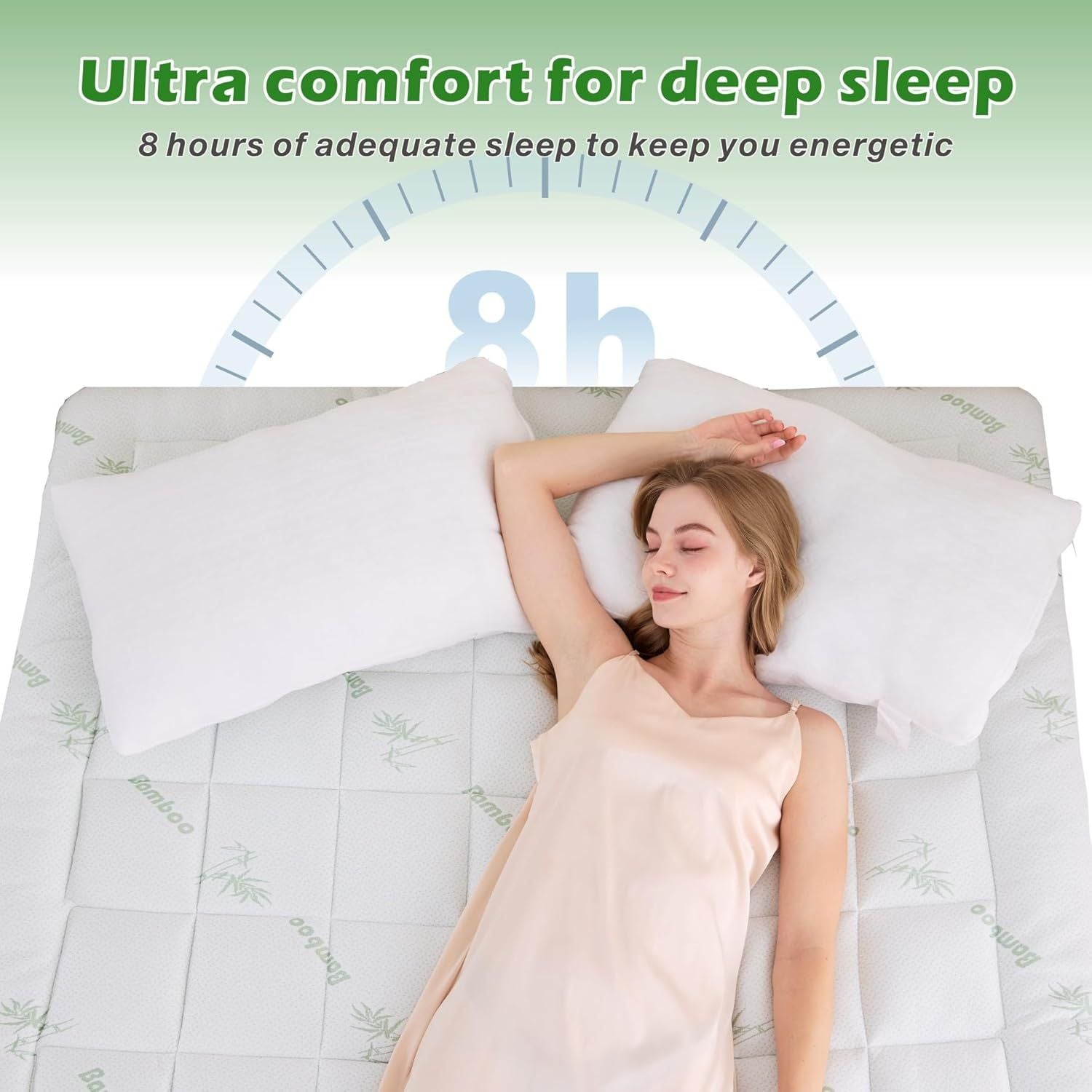 800GSM Mattress Topper Viscose Derived from Bamboo, Thick Pillowtop Fitted Mattress Cover with 45cm Deep V1317-TOP-AUSK-CL-LV