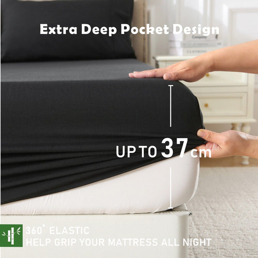 3 Piece Hotel Bamboo Cooling Fitted Sheet Set & Pillowcase -Ultra Soft 2000TC Breathable Fitted Bed Sheets V1317-ZXW9-AUD-3JT-CL-HEI