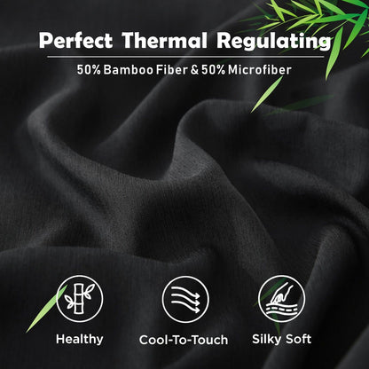 3 Piece Hotel Bamboo Cooling Fitted Sheet Set & Pillowcase -Ultra Soft 2000TC Breathable Fitted Bed Sheets V1317-ZXW9-AUD-3JT-CL-HEI
