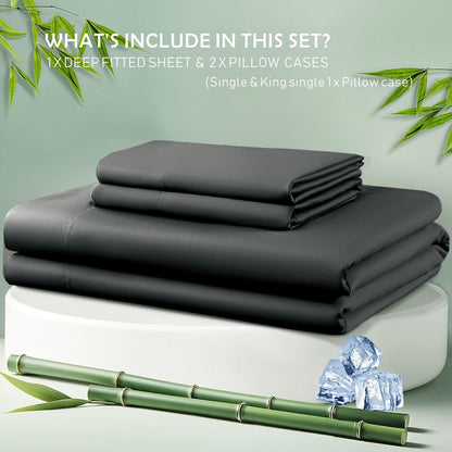 3 Piece Hotel Bamboo Cooling Fitted Sheet Set & Pillowcase -Ultra Soft 2000TC Breathable Fitted Bed Sheets V1317-ZXW9-AUD-3JT-CL-HEI