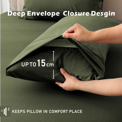3 Piece Hotel Bamboo Cooling Fitted Sheet Set & Pillowcase -Ultra Soft 2000TC Breathable Fitted Bed Sheets Set with 37 Centimetre Deep Pocket-Cooling Sheets for Hot Sleepers(Olive green,Double)