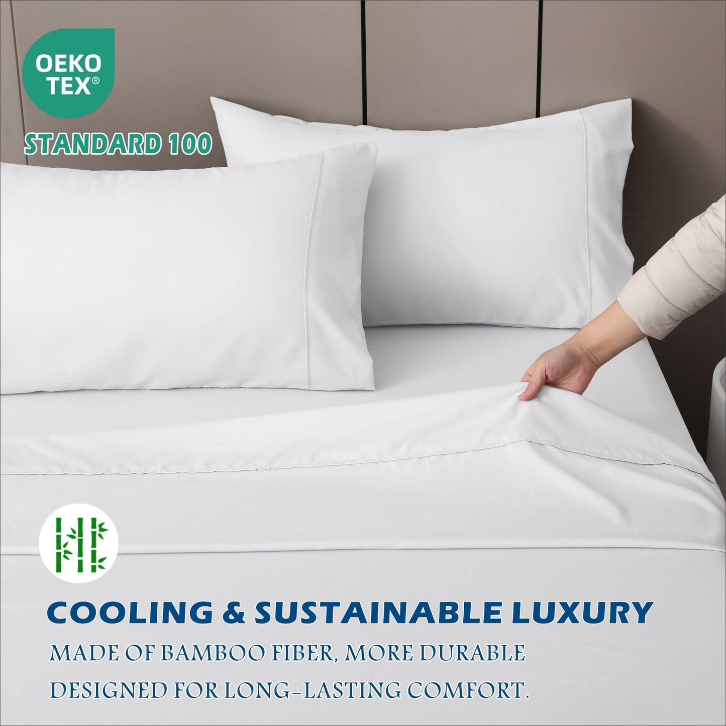 4 Piece Hotel Bamboo Cooling Sheet Set -Ultra Soft 2000TC Breathable Bed Sheets Set with 37 Centimetre Deep V1317-ZXW9-AUD-4JT-BAI