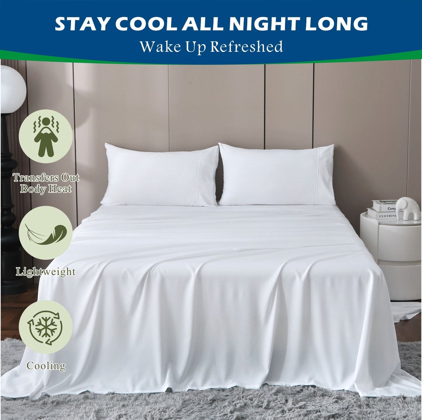 4 Piece Hotel Bamboo Cooling Sheet Set -Ultra Soft 2000TC Breathable Bed Sheets Set with 37 Centimetre Deep V1317-ZXW9-AUD-4JT-BAI