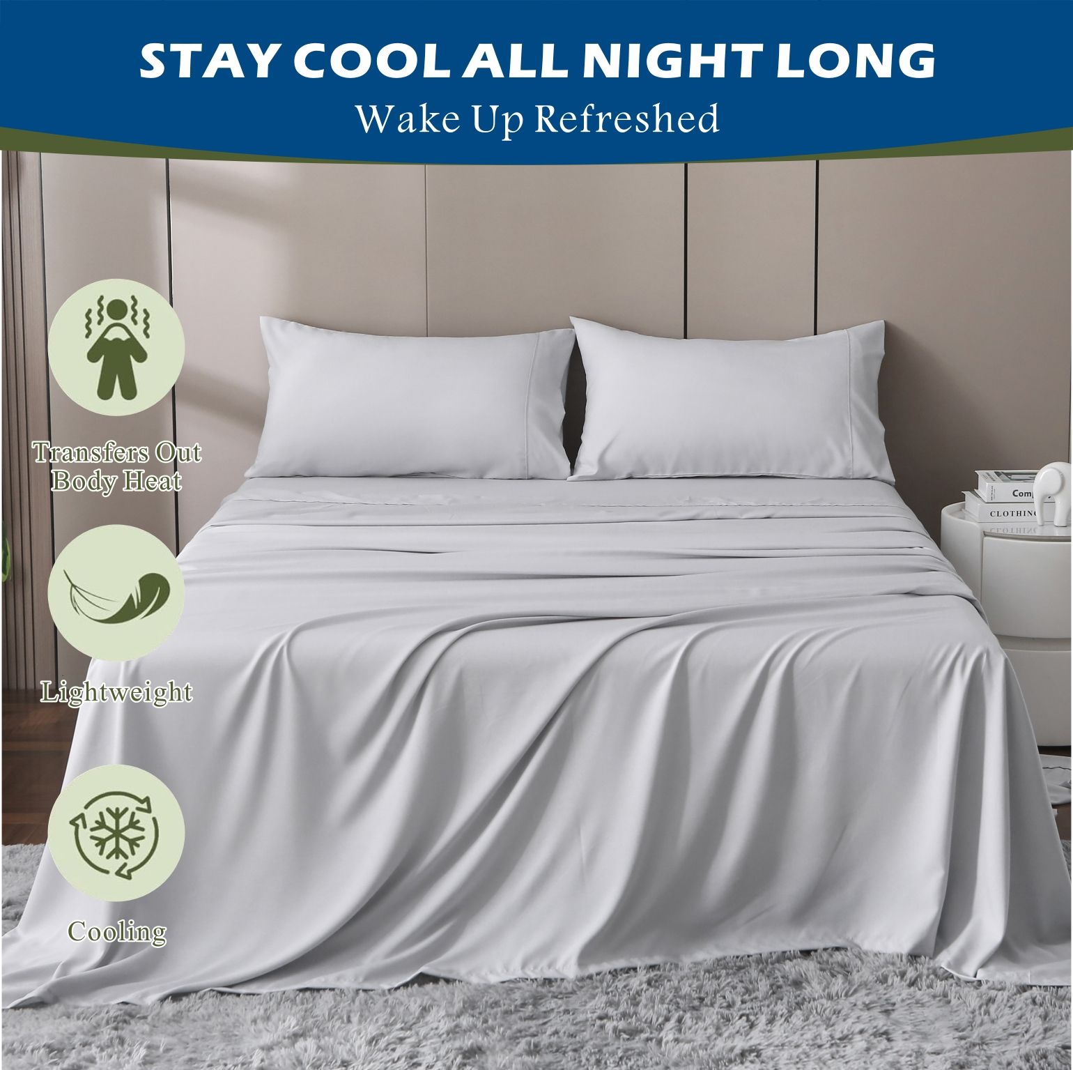 4 Piece Hotel Bamboo Cooling Sheet Set -Ultra Soft 2000TC Breathable Bed Sheets Set with 37 Centimetre Deep V1317-ZXW9-AUD-4JT-YH