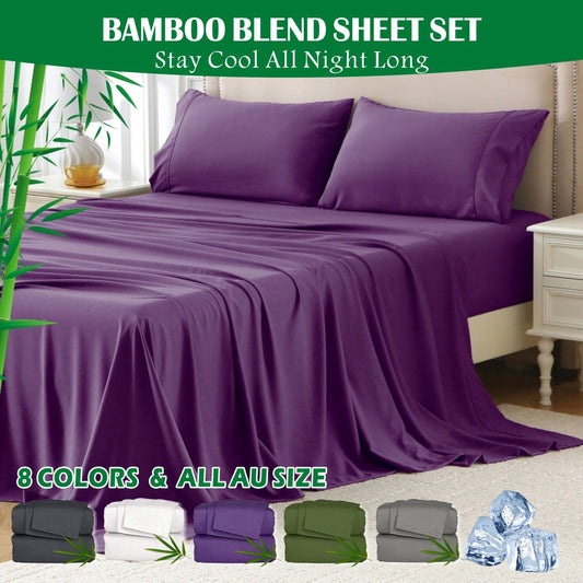 4 Piece Hotel Bamboo Cooling Sheet Set -Ultra Soft 2000TC Breathable Bed Sheets Set with 37 Centimetre Deep V1317-ZXW9-AUD-4JT-ZI