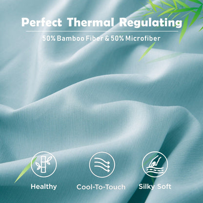 3 Piece Hotel Bamboo Cooling Fitted Sheet Set & Pillowcase -Ultra Soft 2000TC Breathable Fitted Bed Sheets V1317-ZXW9-AUK-3JT-CL-QL