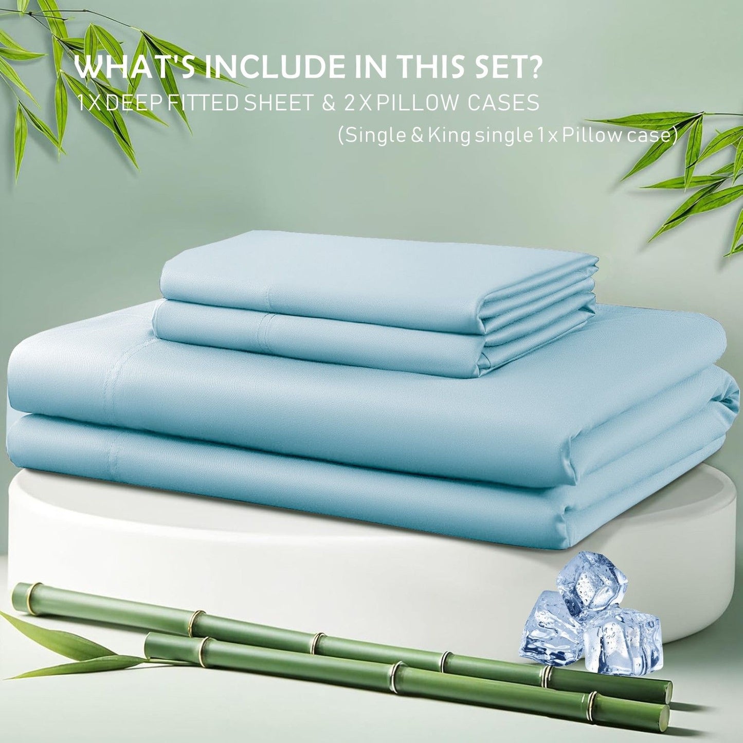 3 Piece Hotel Bamboo Cooling Fitted Sheet Set & Pillowcase -Ultra Soft 2000TC Breathable Fitted Bed Sheets V1317-ZXW9-AUK-3JT-CL-QL