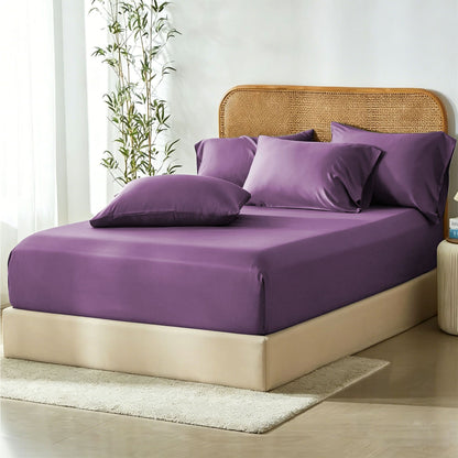 3 Piece Hotel Bamboo Cooling Fitted Sheet Set & Pillowcase -Ultra Soft 2000TC Breathable Fitted Bed Sheets V1317-ZXW9-AUK-3JT-CL-ZI