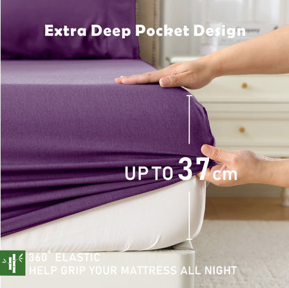 3 Piece Hotel Bamboo Cooling Fitted Sheet Set & Pillowcase -Ultra Soft 2000TC Breathable Fitted Bed Sheets V1317-ZXW9-AUK-3JT-CL-ZI
