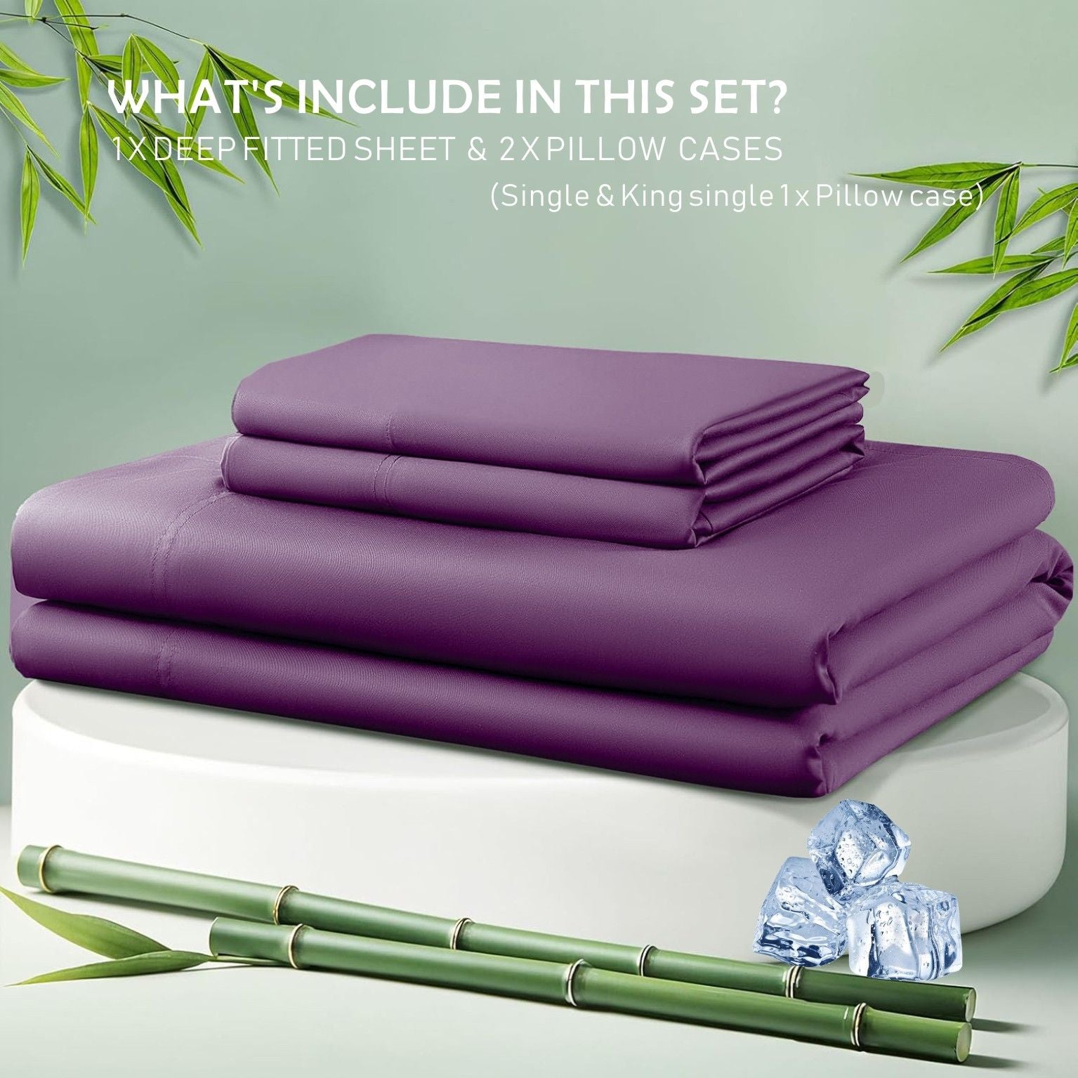 3 Piece Hotel Bamboo Cooling Fitted Sheet Set & Pillowcase -Ultra Soft 2000TC Breathable Fitted Bed Sheets V1317-ZXW9-AUK-3JT-CL-ZI