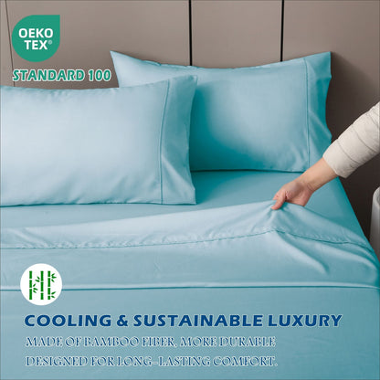 4 Piece Hotel Bamboo Cooling Sheet Set -Ultra Soft 2000TC Breathable Bed Sheets Set with 37 Centimetre Deep V1317-ZXW9-AUK-4JT-QL