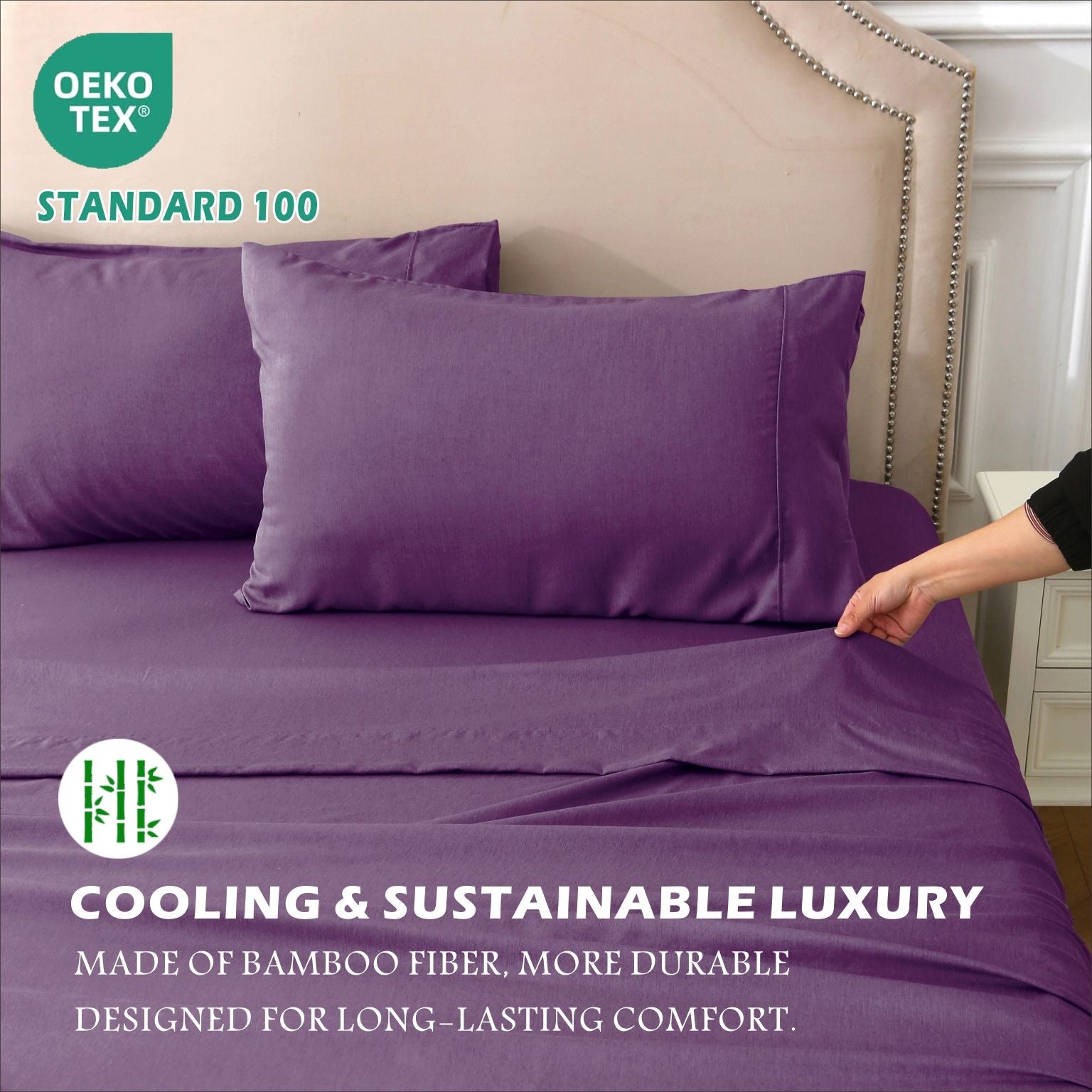 4 Piece Hotel Bamboo Cooling Sheet Set -Ultra Soft 2000TC Breathable Bed Sheets Set with 37 Centimetre Deep V1317-ZXW9-AUK-4JT-ZI
