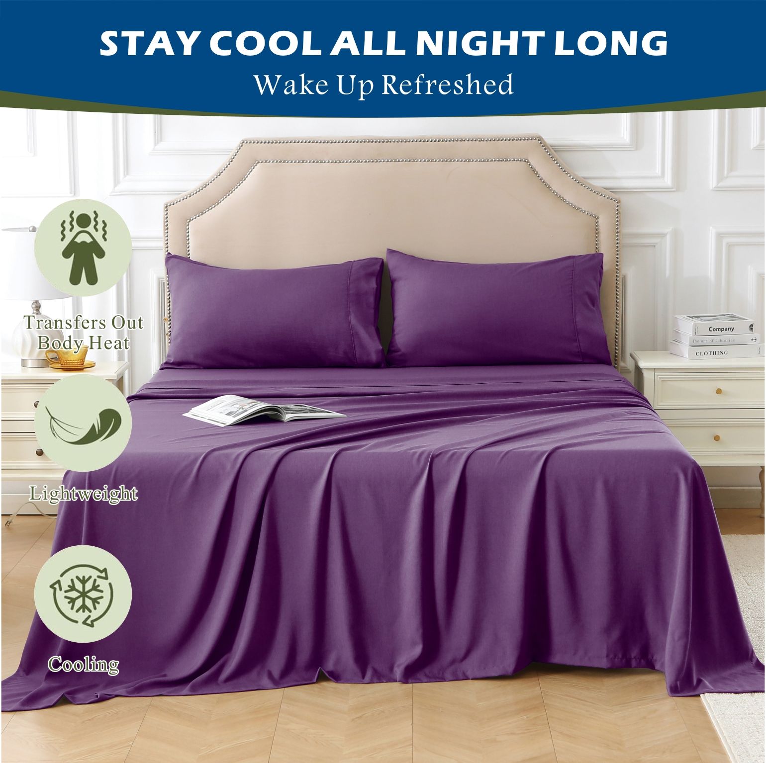 4 Piece Hotel Bamboo Cooling Sheet Set -Ultra Soft 2000TC Breathable Bed Sheets Set with 37 Centimetre Deep V1317-ZXW9-AUK-4JT-ZI