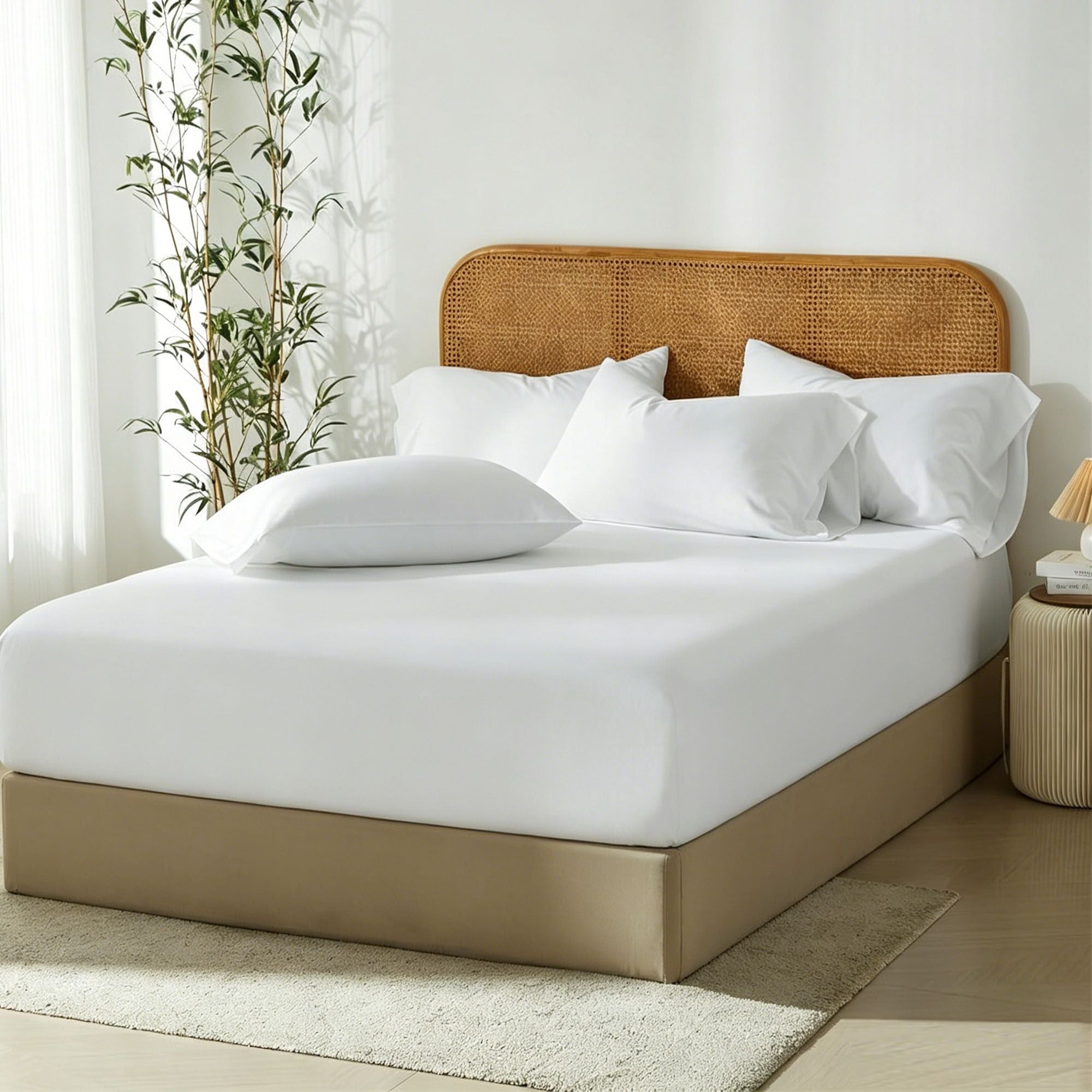 2 Piece Hotel Bamboo Cooling Fitted Sheet Set & Pillowcase -Ultra Soft 2000TC Breathable Fitted Bed Sheets V1317-ZXW9-AUKS-3JT-CL-BAI