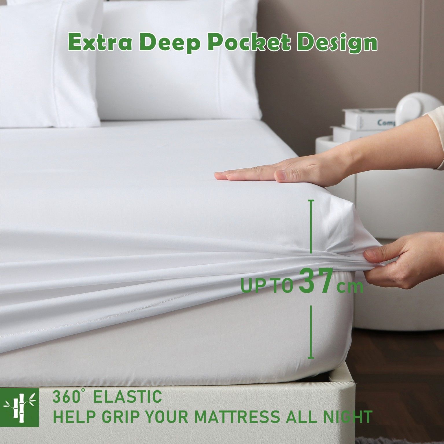 2 Piece Hotel Bamboo Cooling Fitted Sheet Set & Pillowcase -Ultra Soft 2000TC Breathable Fitted Bed Sheets V1317-ZXW9-AUKS-3JT-CL-BAI