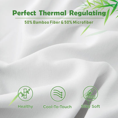 2 Piece Hotel Bamboo Cooling Fitted Sheet Set & Pillowcase -Ultra Soft 2000TC Breathable Fitted Bed Sheets V1317-ZXW9-AUKS-3JT-CL-BAI