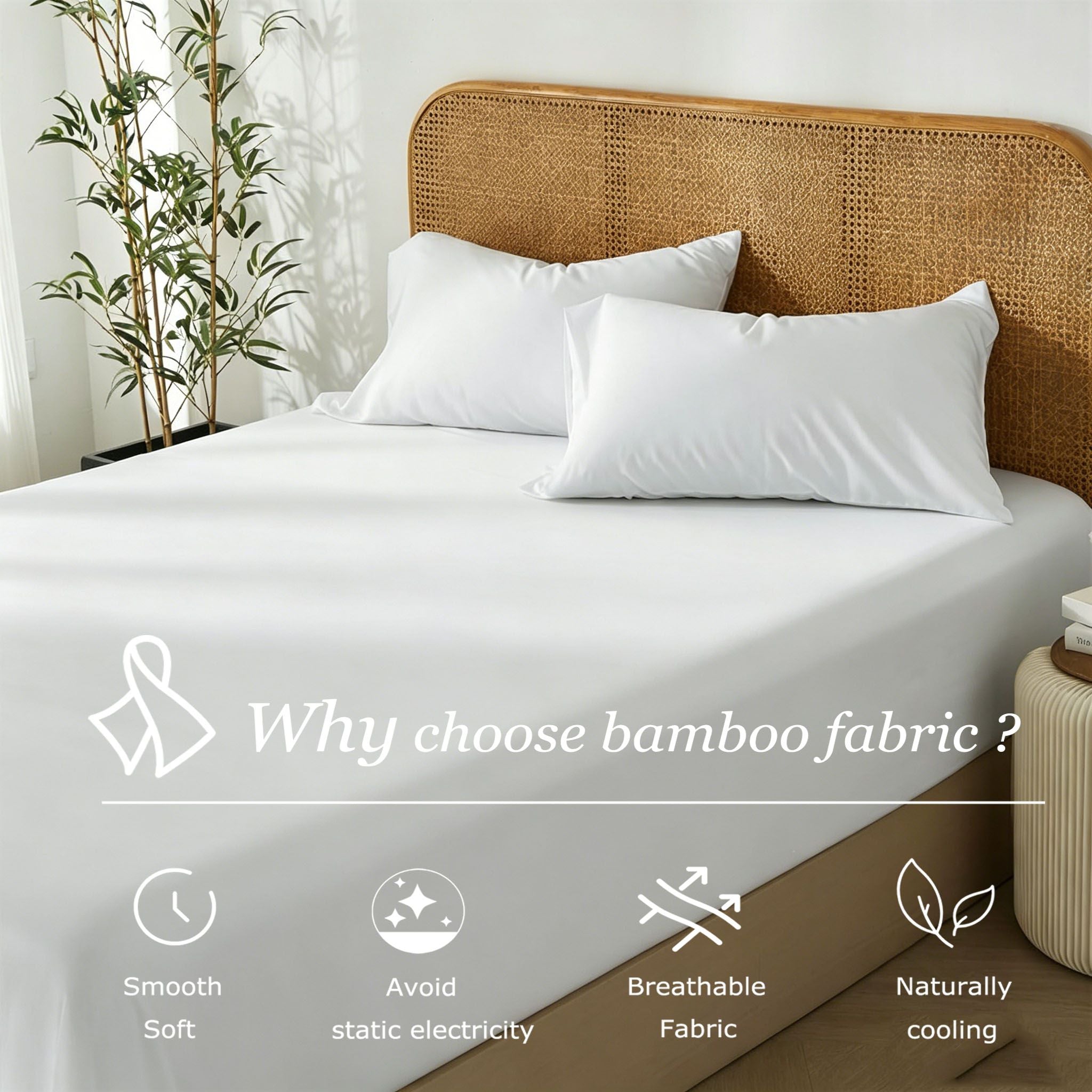 2 Piece Hotel Bamboo Cooling Fitted Sheet Set & Pillowcase -Ultra Soft 2000TC Breathable Fitted Bed Sheets V1317-ZXW9-AUKS-3JT-CL-BAI