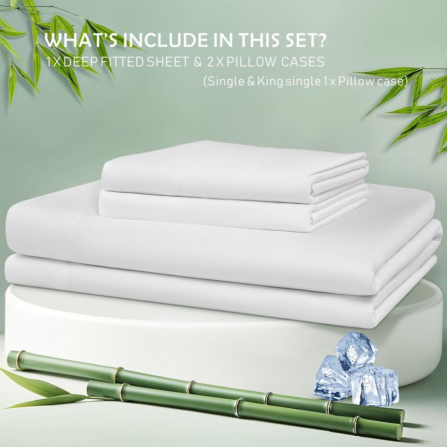 2 Piece Hotel Bamboo Cooling Fitted Sheet Set & Pillowcase -Ultra Soft 2000TC Breathable Fitted Bed Sheets V1317-ZXW9-AUKS-3JT-CL-BAI